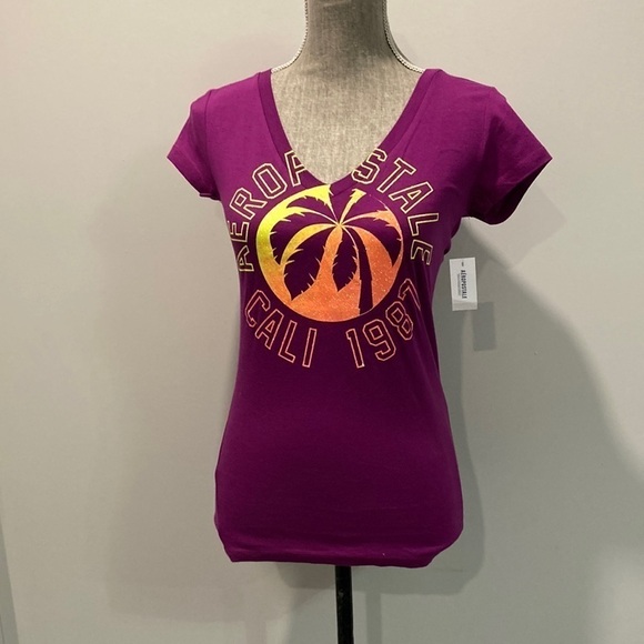 Aeropostale Purple V neck T-shirt - Picture 3 of 12